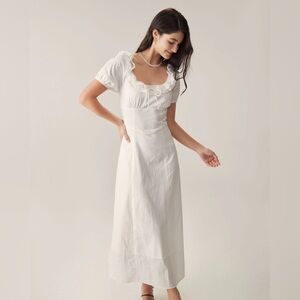 RIHOAS White Puff Sleeve Ruffle Maxi Dress